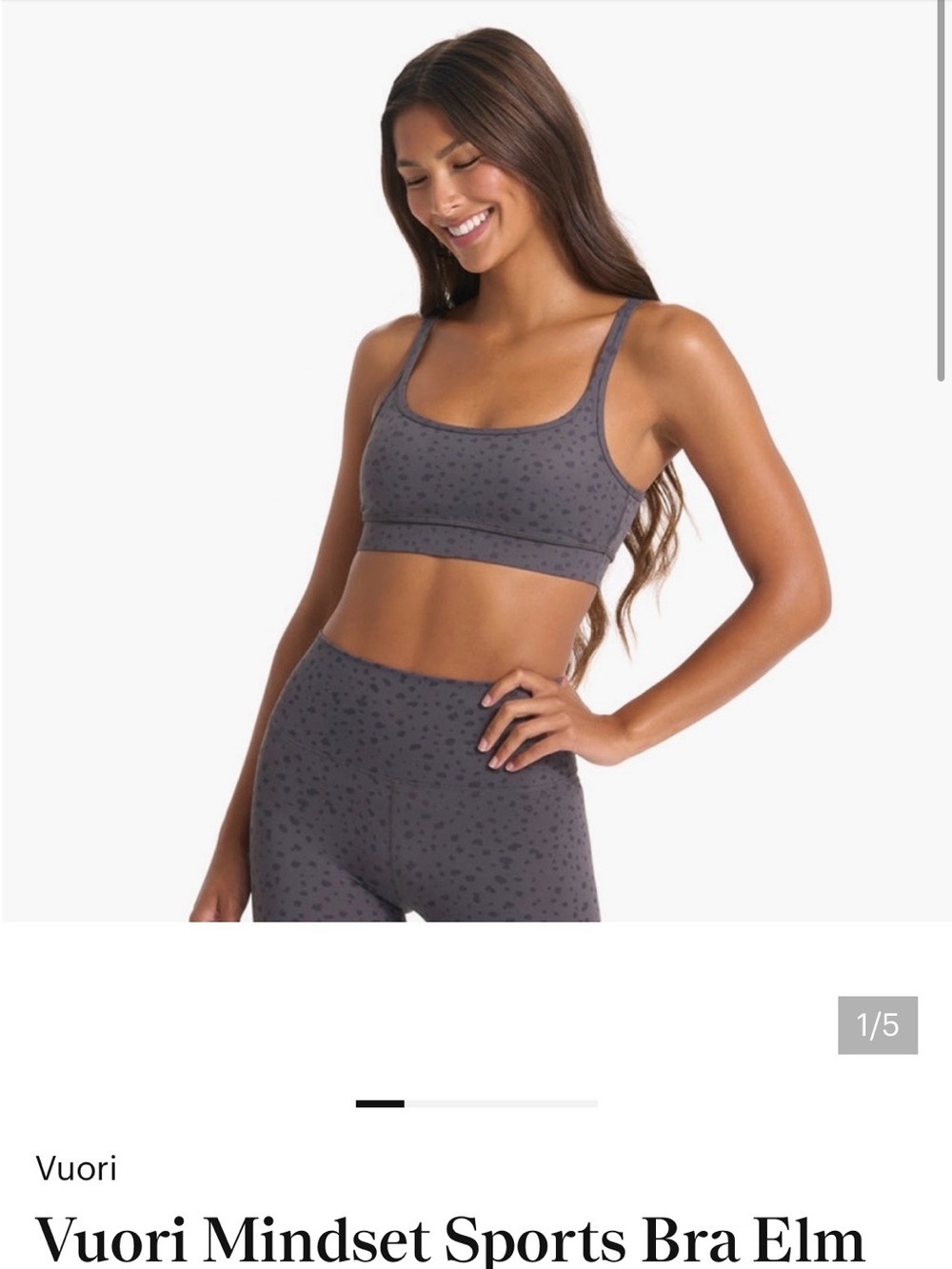 Vuori Mindset Sports Bra — Elm Gray with Subtle Pattern
